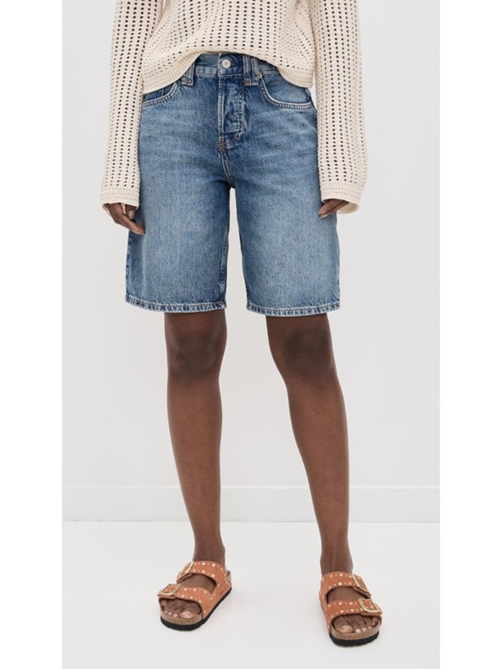 FREE PEOPLE Montana Short Long Denim Shorts Baggy Loose Bermuda Light Wash sz 27